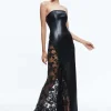 Women Alice and Olivia Retha Vegan Leather Lace Maxi Dress