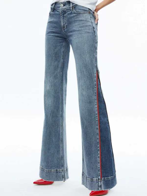 Women Alice and Olivia Rey Side Zipper Wide Leg Jean