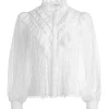 Women Alice and Olivia Rheba Mock Neck Button Front Lace Top