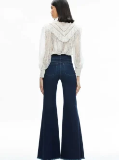 Women Alice and Olivia Rheba Mock Neck Button Front Lace Top