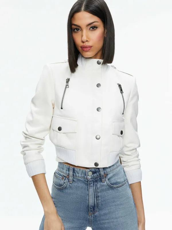 Women Alice and Olivia Ria Vegan Leather Moto Jacket