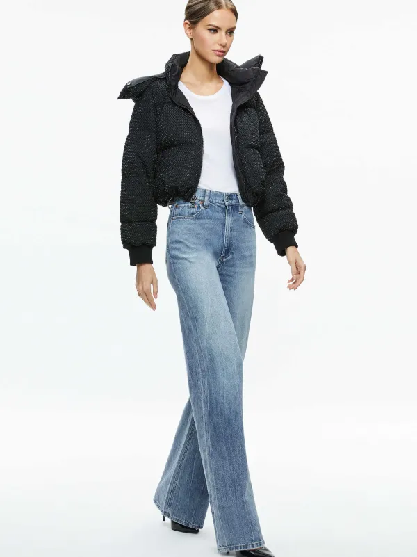 Women Alice and Olivia Robena Crystal Embellished Cropped Puffer