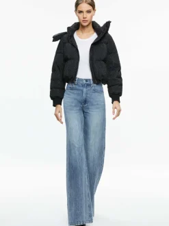Women Alice and Olivia Robena Crystal Embellished Cropped Puffer