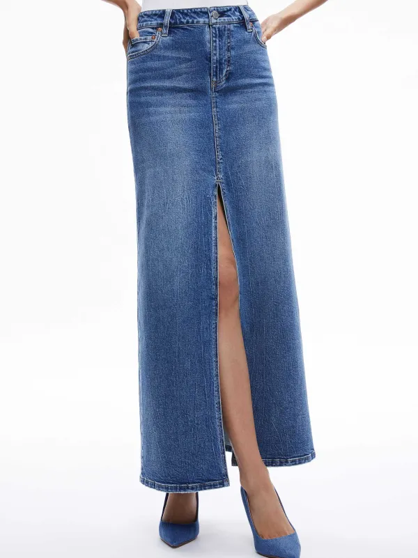 Women Alice and Olivia Rye Denim Maxi Skirt