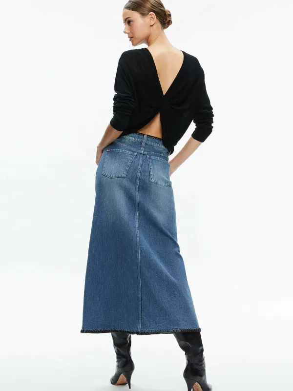 Women Alice and Olivia Rye Denim Maxi Skirt With Vegan Leather