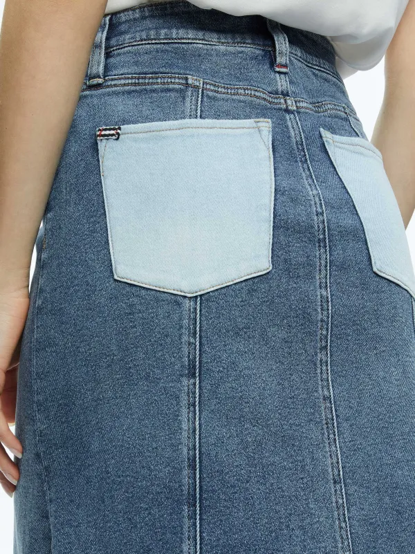 Women Alice and Olivia Rye Denim Two Tone Maxi Skirt