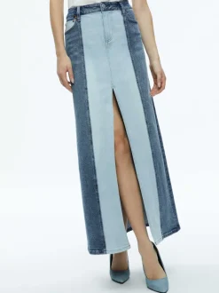Women Alice and Olivia Rye Denim Two Tone Maxi Skirt