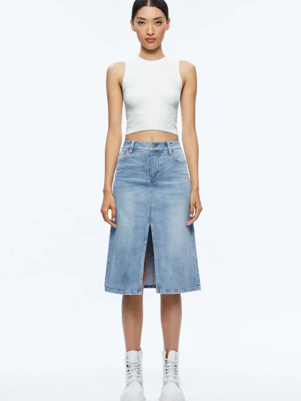 Women Alice and Olivia Rye Midi Denim Skirt