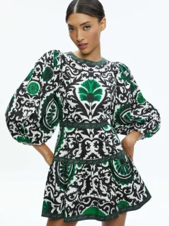 Women Alice and Olivia Shayla Pleated Sleeve Tiered Dress