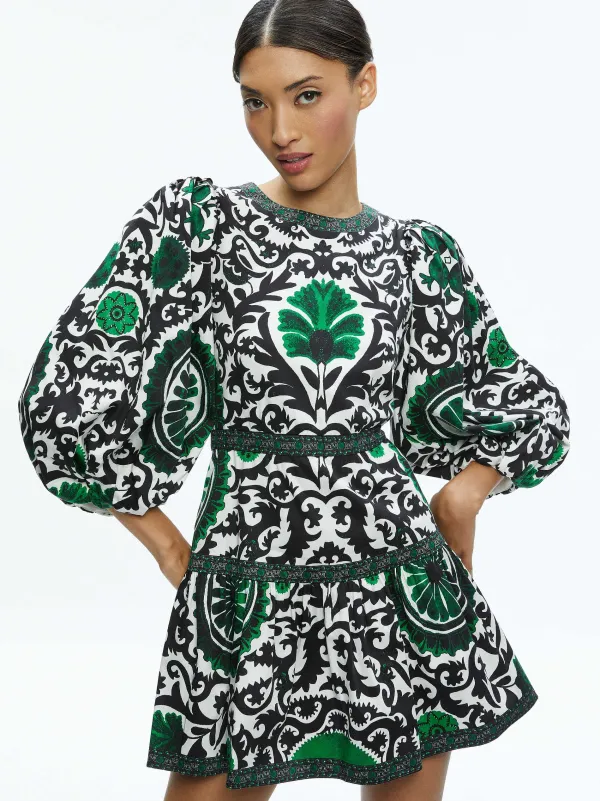 Women Alice and Olivia Shayla Pleated Sleeve Tiered Dress