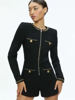 Women Alice and Olivia Shiloh Gold Zipper Romper