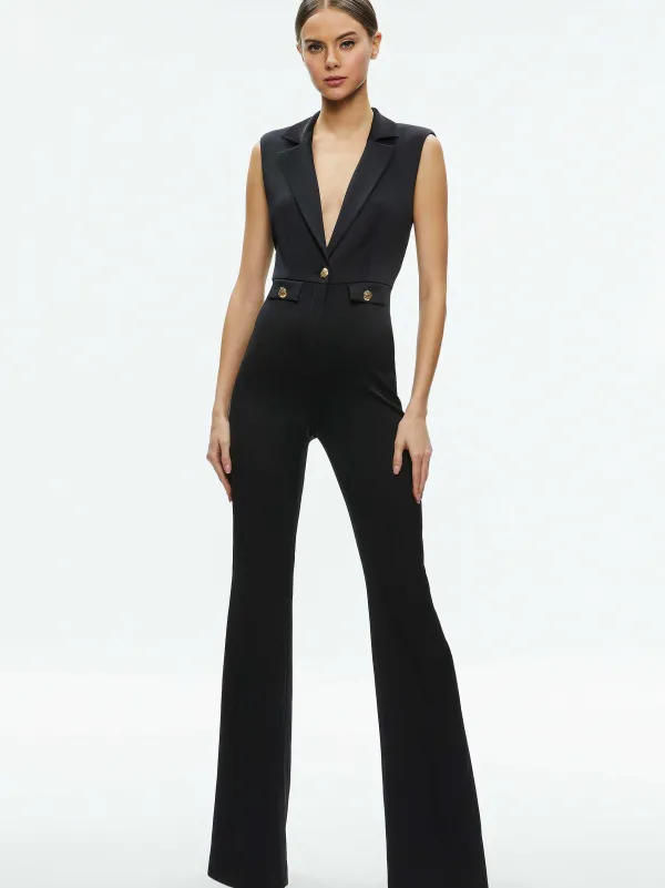 Women Alice and Olivia Shoshanna Sleeveless Tuxedo Jumpsuit