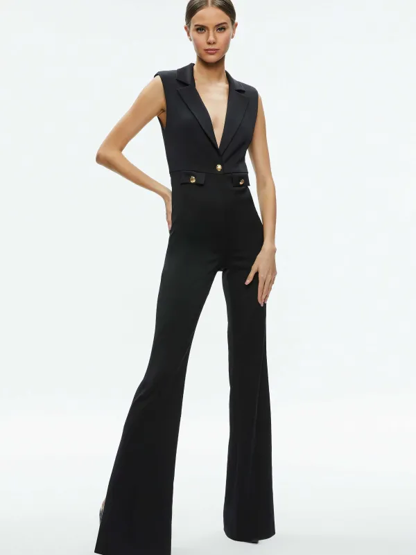 Women Alice and Olivia Shoshanna Sleeveless Tuxedo Jumpsuit
