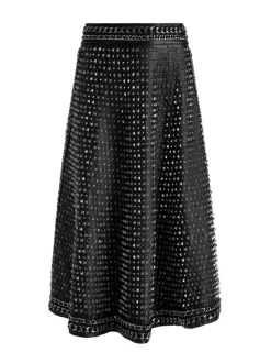Women Alice and Olivia Sosie Studded Leather Midi Skirt