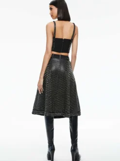 Women Alice and Olivia Sosie Studded Leather Midi Skirt