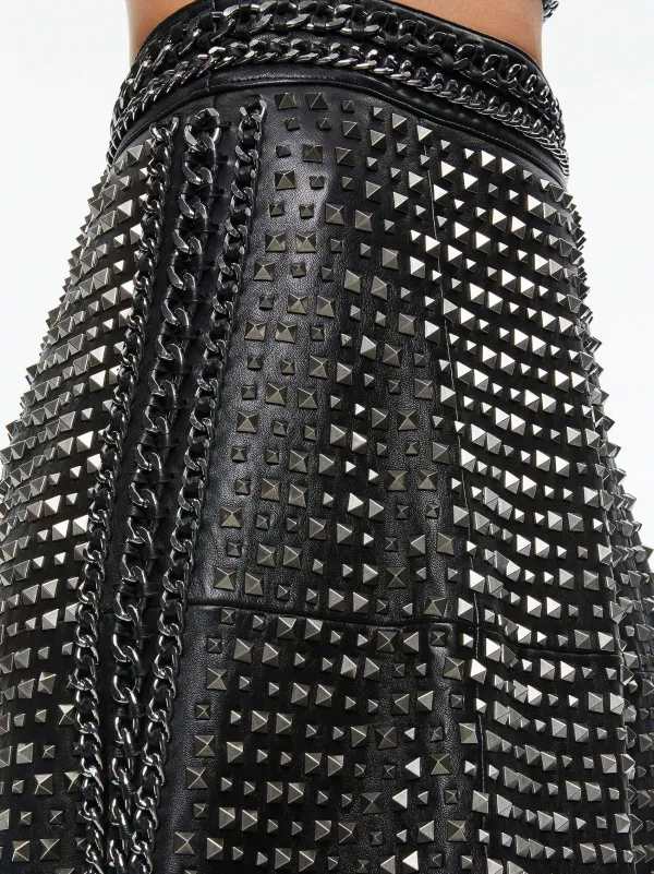 Women Alice and Olivia Sosie Studded Leather Midi Skirt