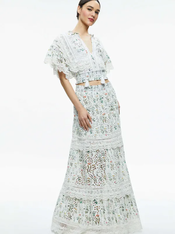 Women Alice and Olivia Tabitha Lace Button Front Cropped Blouse