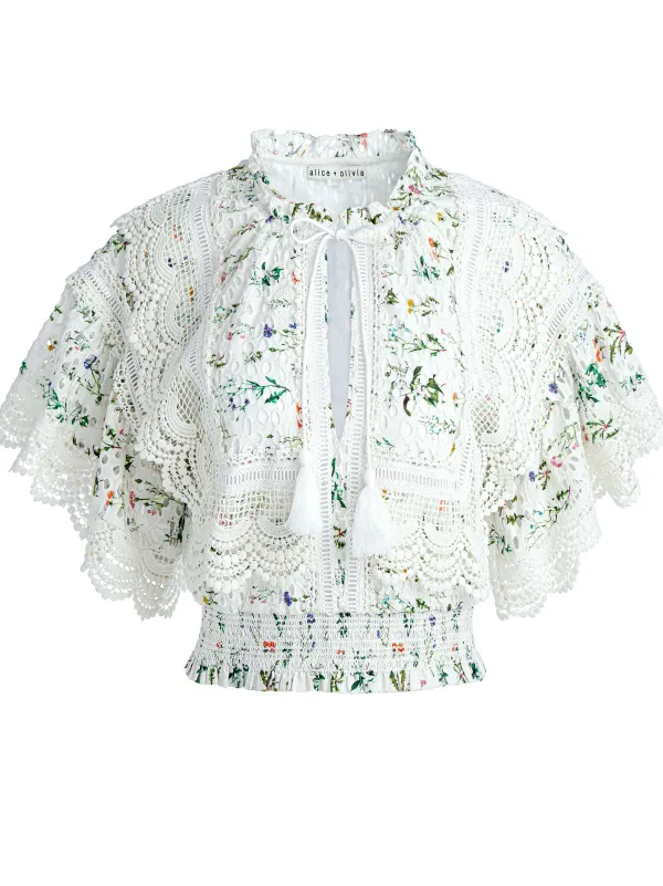 Women Alice and Olivia Tabitha Lace Button Front Cropped Blouse