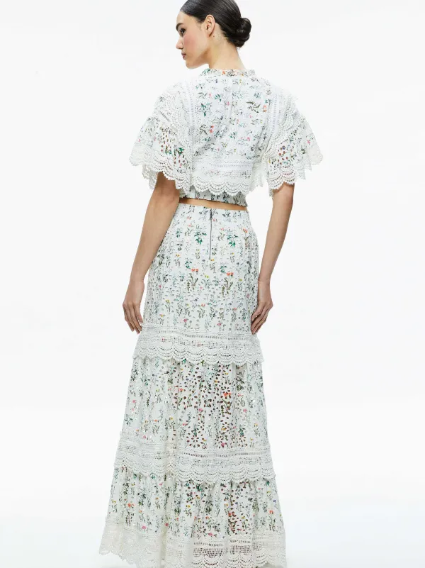 Women Alice and Olivia Tabitha Lace Button Front Cropped Blouse