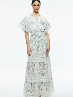 Women Alice and Olivia Tabitha Lace Button Front Cropped Blouse