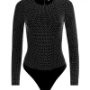 Women Alice and Olivia Taeyn Embellished Crew Neck Bodysuit