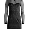 Women Alice and Olivia Takako Mesh Crew Neck Mini Dress