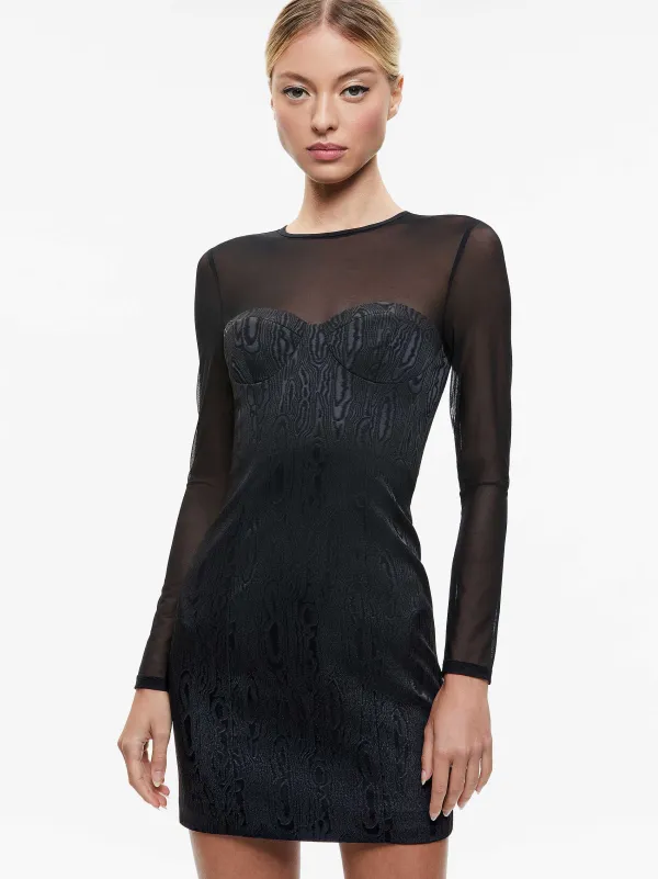 Women Alice and Olivia Takako Mesh Crew Neck Mini Dress