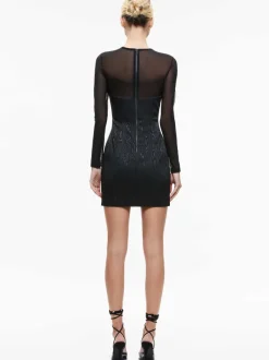 Women Alice and Olivia Takako Mesh Crew Neck Mini Dress