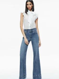 Women Alice and Olivia Talulah Ruffled Lace Blouse