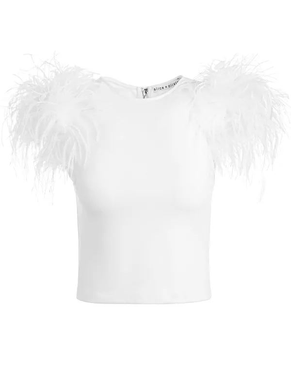 Women Alice and Olivia Tamica Feather Detail Top