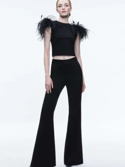 Women Alice and Olivia Tamica Feather Detail Top