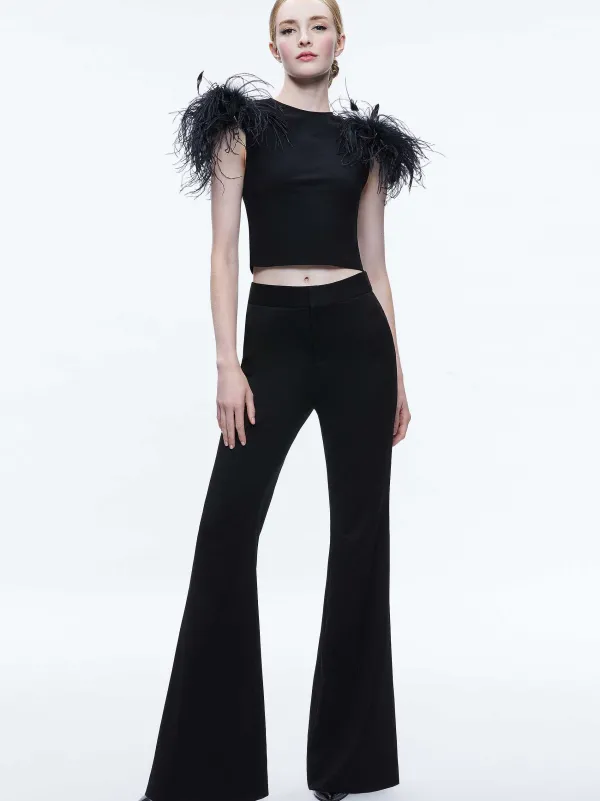 Women Alice and Olivia Tamica Feather Detail Top