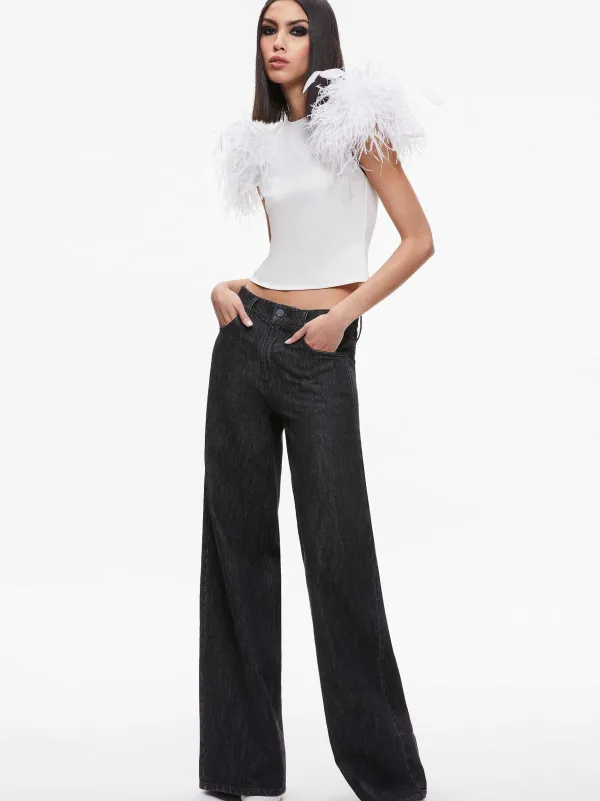 Women Alice and Olivia Tamica Feather Detail Top