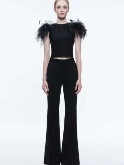 Women Alice and Olivia Tamica Feather Detail Top