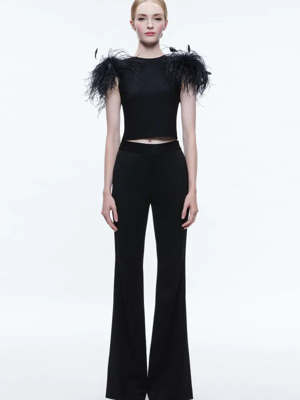 Women Alice and Olivia Tamica Feather Detail Top