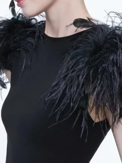 Women Alice and Olivia Tamica Feather Detail Top