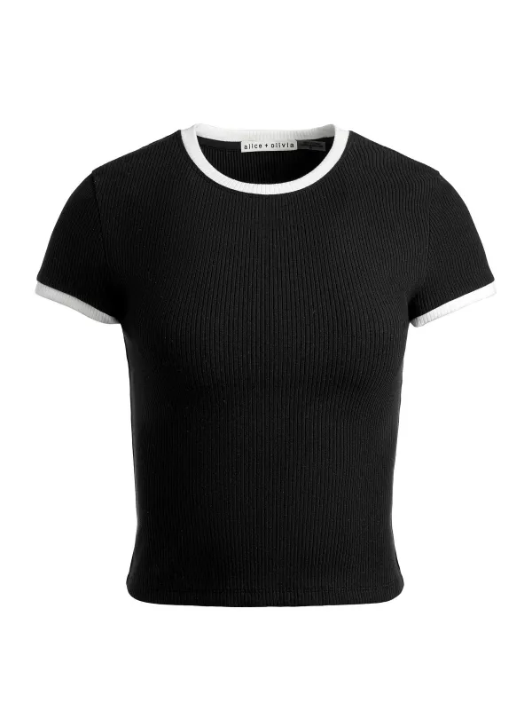 Women Alice and Olivia Tess Ribbed Baby Tee