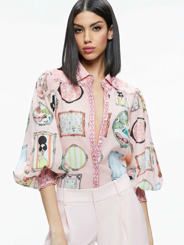 Women Alice and Olivia Tiffie Staceface Drama Sleeve Blouse