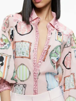 Women Alice and Olivia Tiffie Staceface Drama Sleeve Blouse