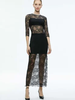 Women Alice and Olivia Vanita Embellished Neck Lace Crop Top + Iyanna Lace Maxi Skirt