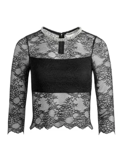 Women Alice and Olivia Vanita Embellished Neck Lace Crop Top + Iyanna Lace Maxi Skirt