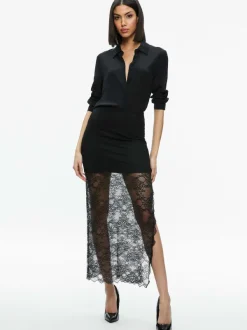 Women Alice and Olivia Vanita Embellished Neck Lace Crop Top + Iyanna Lace Maxi Skirt