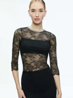 Women Alice and Olivia Vanita Embellished Neck Lace Crop Top