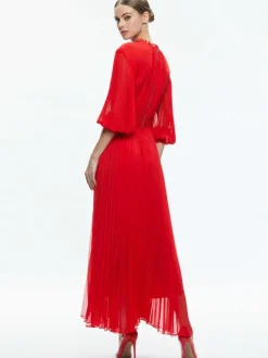 Women Alice and Olivia Vernia Blouson Sleeve Pleated Maxi Dress