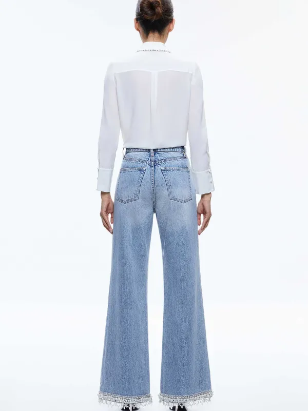 Women Alice and Olivia Willa Embellished Placket Top