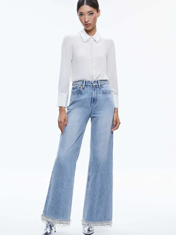 Women Alice and Olivia Willa Embellished Placket Top
