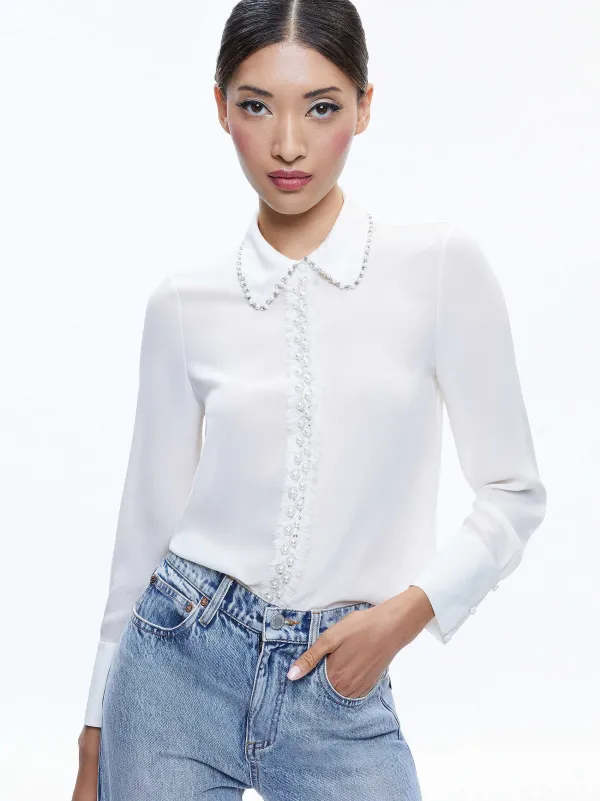Women Alice and Olivia Willa Embellished Placket Top