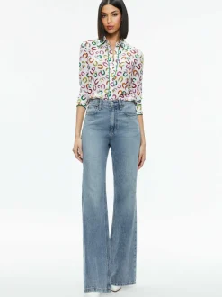 Women Alice and Olivia Willa Placket Top With Piping