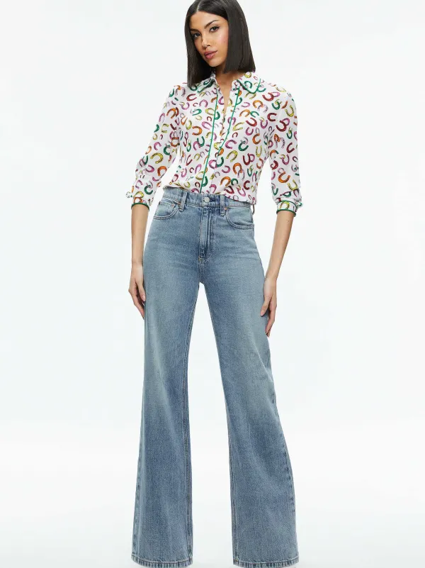 Women Alice and Olivia Willa Placket Top With Piping