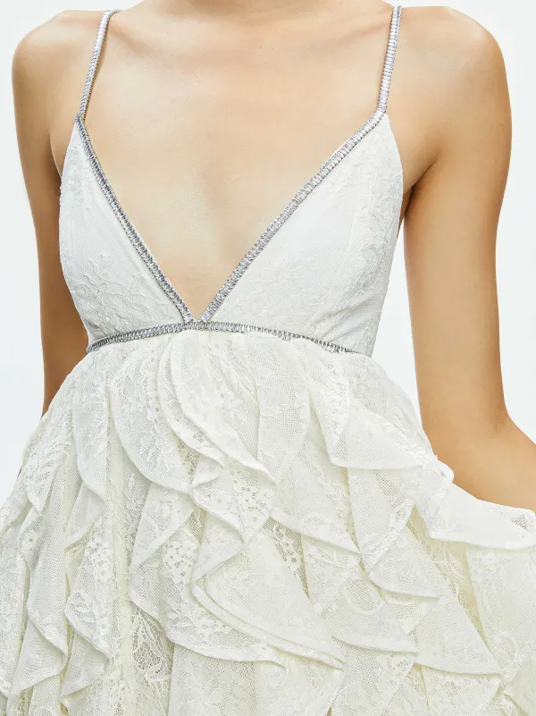 Women Alice and Olivia Wilmarie Embellished Lace Ruffle Mini Gown